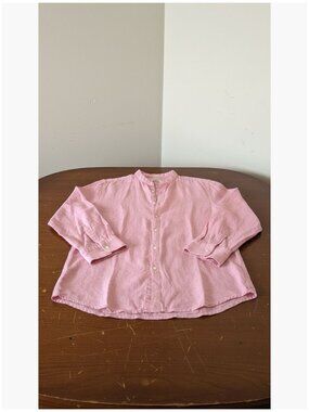 Cotton Linen Button Down Shirt Long Sleeve Band Collar Casual Summer